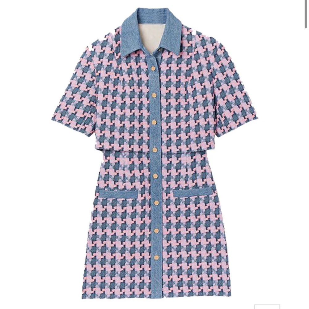 Sandro Blue and Pink Tweed Dress